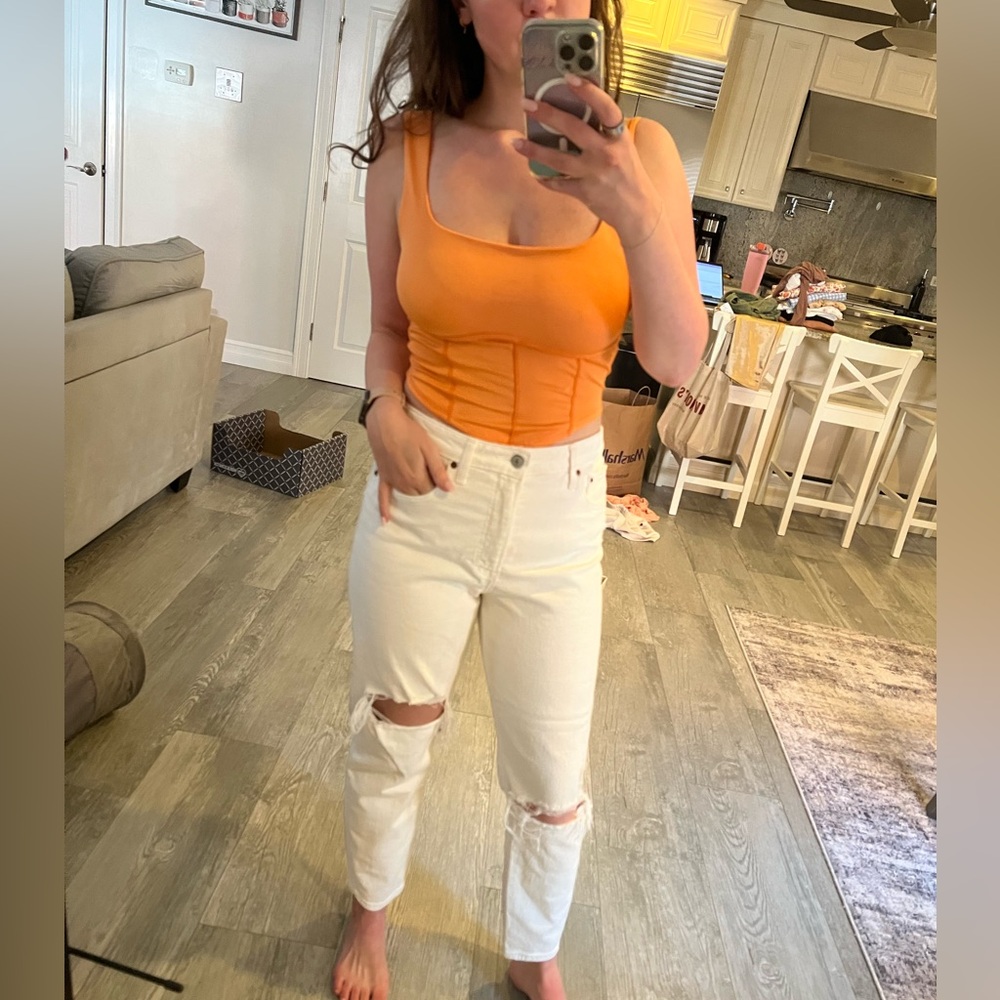 Abercrombie & Fitch Curve Love White High Rise Mom Jeans